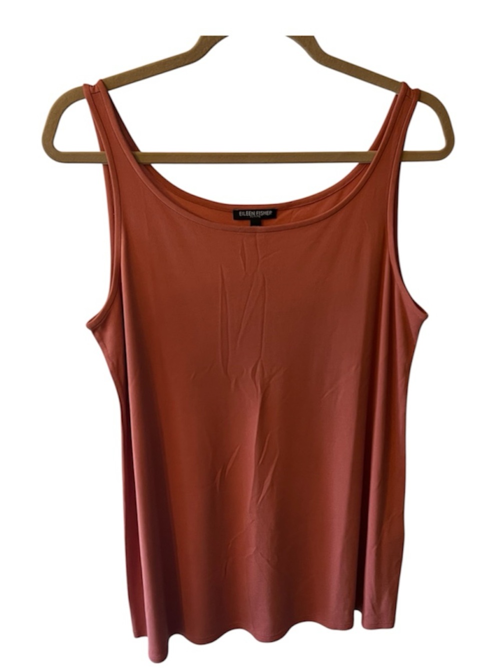 EILEEN FISHER Silk Scoop Neck Tank Tunic Length Rust Coral Sz PM